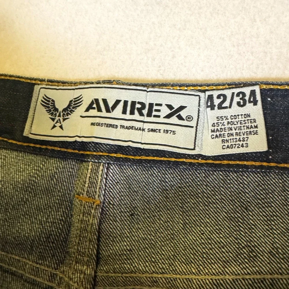 Avirex Mens Relaxed Straight Leg Dark Wash Denim Jeans 42x34 RN113427 Blue